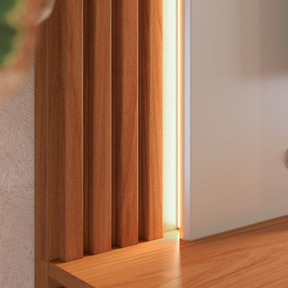 Painel para TV Até 75 Polegadas Loa 2 Portas Ripado com Led Off White Matte/Freijó - Colibri