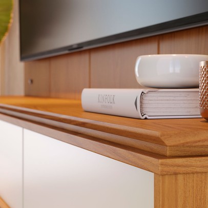 Painel para TV Até 75 Polegadas Loa 2 Portas Ripado com Led Freijó/Off White Matte - Colibri