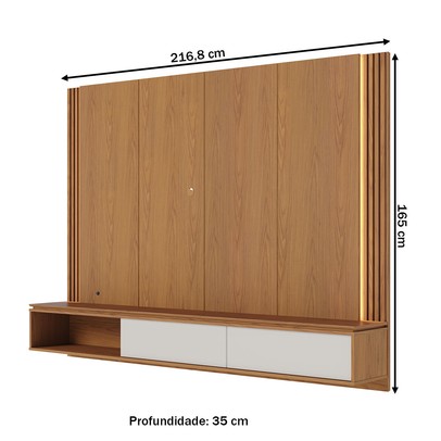 Painel para TV Até 75 Polegadas Loa 2 Portas Ripado com Led Freijó/Off White Matte - Colibri