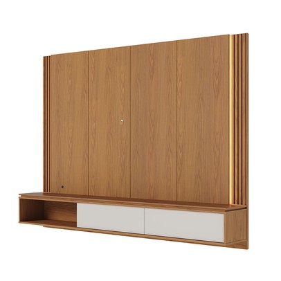 Painel para TV Até 75 Polegadas Loa 2 Portas Ripado com Led Freijó/Off White Matte - Colibri