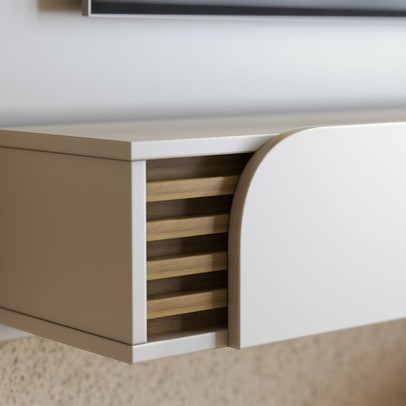 Painel para TV Até 60 Polegadas Jurere 1 Porta Ripado Off White Matte/Freijó - Colibri