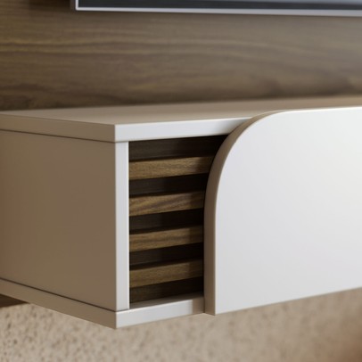 Painel para TV Até 60 Polegadas Jurere 1 Porta Ripado Amêndoa/Off White Matte - Colibri