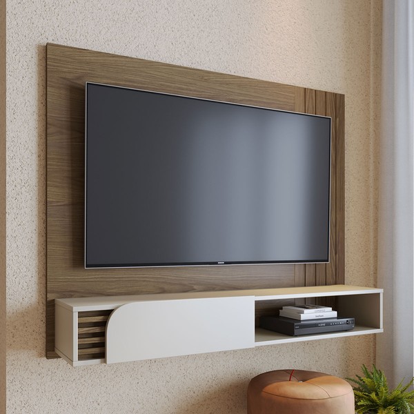 Painel para TV Até 60 Polegadas Jurere 1 Porta Ripado Amêndoa/Off White Matte - Colibri