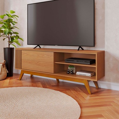 Rack para TV Até 60 Polegadas Otawa 1 Porta Ripado Freijó - Colibri