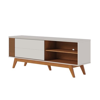 Rack para TV Até 60 Polegadas Otawa 1 Porta Ripado Off White Matte/Freijó - Colibri