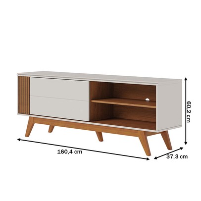 Rack para TV Até 60 Polegadas Otawa 1 Porta Ripado Off White Matte/Freijó - Colibri