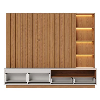 Estante para TV Até 82 Polegadas Cancun 4 Gavetas com Led Ripado Freijó/Off White Matte - Colibri