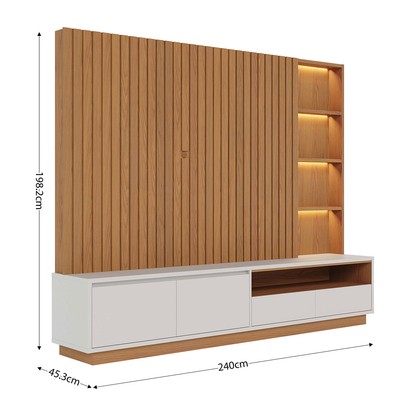Estante para TV Até 82 Polegadas Cancun 4 Gavetas com Led Ripado Freijó/Off White Matte - Colibri