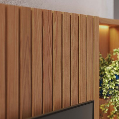 Estante para TV Até 82 Polegadas Cancun 4 Gavetas com Led Ripado Freijó/Off White Matte - Colibri