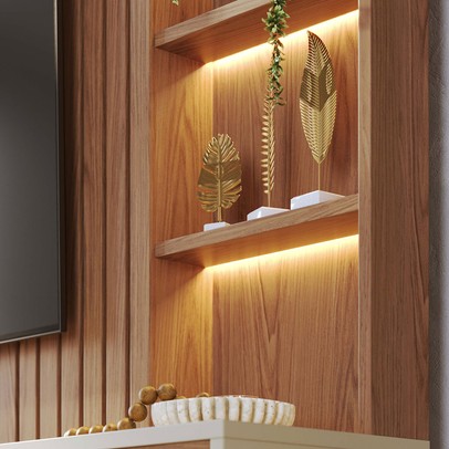 Estante para TV Até 82 Polegadas Cancun 4 Gavetas com Led Ripado Freijó/Off White Matte - Colibri