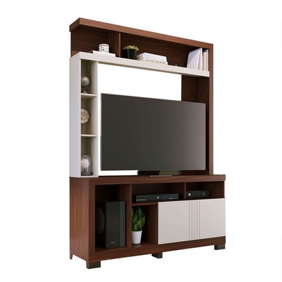 Estante para TV Até 50 Polegadas Elba 2 Portas Nogueira Real/Off White Matte - Colibri