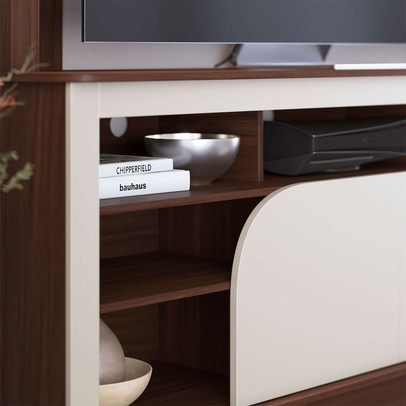 Estante para TV Até 65 Polegadas Belaya 2 Portas Nogueira Real/Off White Matte - Colibri