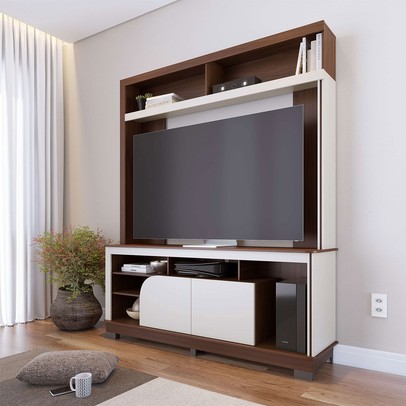 Estante para TV Até 65 Polegadas Belaya 2 Portas Nogueira Real/Off White Matte - Colibri