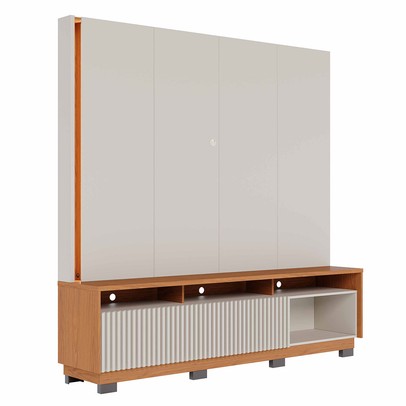 Estante para TV Até 75 Polegadas Jordao 2 Portas Ripado com Led Off White Matte/Freijó - Colibri