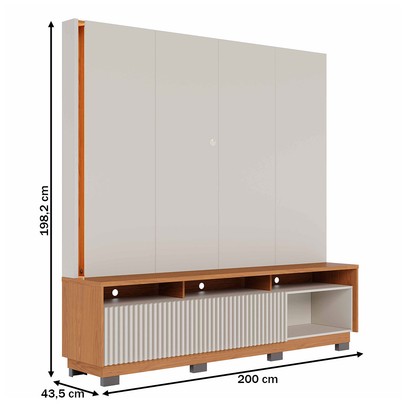 Estante para TV Até 75 Polegadas Jordao 2 Portas Ripado com Led Off White Matte/Freijó - Colibri