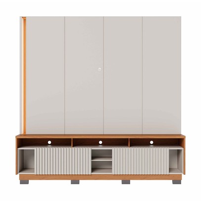 Estante para TV Até 75 Polegadas Jordao 2 Portas Ripado com Led Off White Matte/Freijó - Colibri