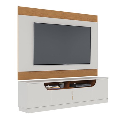 Rack com Painel para TV Até 75 Polegadas Santorini 4 Portas Off White Matte/Freijó - Colibri