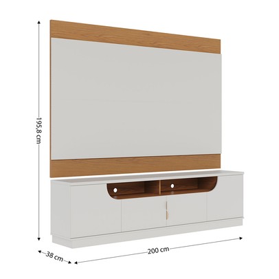 Rack com Painel para TV Até 75 Polegadas Santorini 4 Portas Off White Matte/Freijó - Colibri