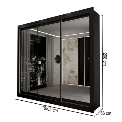 Guarda-Roupa Casal Del Plata 3 Portas 4 Gavetas Espelhado Preto - Panorama Móveis