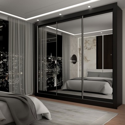 Guarda-Roupa Casal Del Plata 3 Portas 4 Gavetas Espelhado Preto - Panorama Móveis