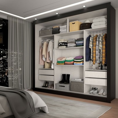 Guarda-Roupa Casal Del Plata 3 Portas 4 Gavetas Espelhado Preto - Panorama Móveis