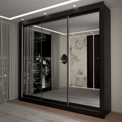 Guarda-Roupa Casal Del Plata 3 Portas 4 Gavetas Espelhado Preto - Panorama Móveis