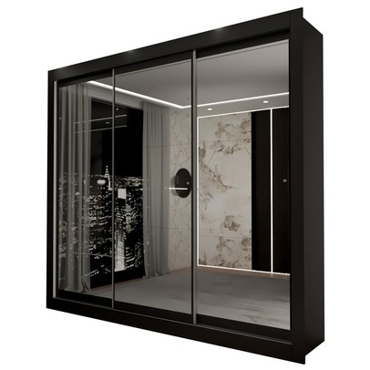 Guarda-Roupa Casal Del Plata 3 Portas 4 Gavetas Espelhado Preto - Panorama Móveis