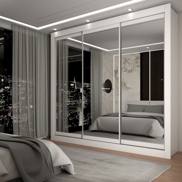 Guarda-Roupa Casal Del Plata 3 Portas 4 Gavetas Espelhado Branco - Panorama Móveis