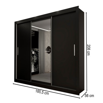 Guarda-Roupa Casal Del Plata 3 Portas 4 Gavetas com Espelho Preto - Panorama Móveis