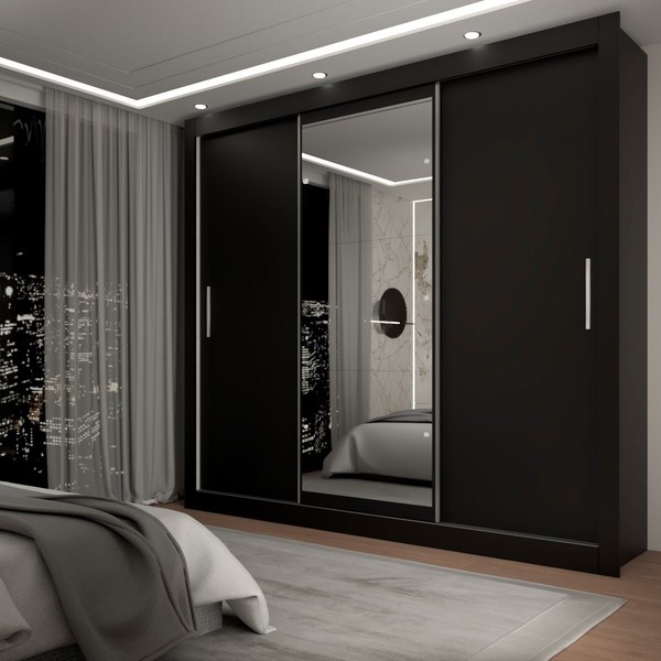 Guarda-Roupa Casal Del Plata 3 Portas 4 Gavetas com Espelho Preto - Panorama Móveis