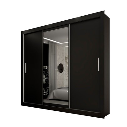 Guarda-Roupa Casal Del Plata 3 Portas 4 Gavetas com Espelho Preto - Panorama Móveis