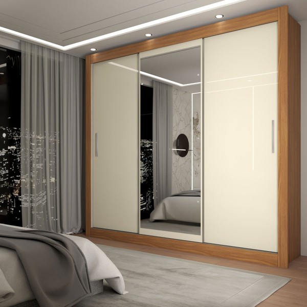 Guarda-Roupa Casal Del Plata 3 Portas 4 Gavetas com Espelho Cinamomo/Off White- Panorama Móveis