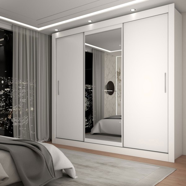 Guarda-Roupa Casal Del Plata 3 Portas 4 Gavetas com Espelho Branco- Panorama Móveis