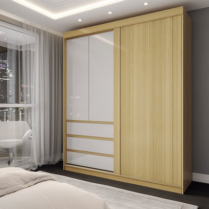 Guarda-Roupa Solteiro Rosário 100% Mdf 3 Portas 3 Gavetas Castanho/Off White - Panorama Móveis