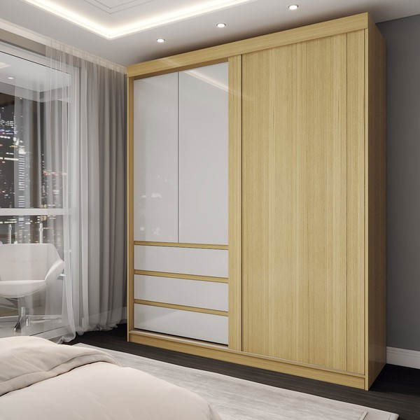Guarda-Roupa Solteiro Rosário 100% Mdf 3 Portas 3 Gavetas Castanho/Off White - Panorama Móveis