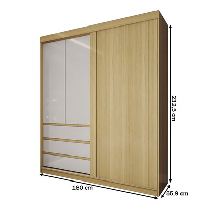 Guarda-Roupa Solteiro Rosário 100% Mdf 3 Portas 3 Gavetas Castanho/Off White - Panorama Móveis