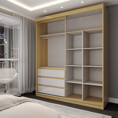 Guarda-Roupa Solteiro Rosário 100% Mdf 3 Portas 3 Gavetas Castanho/Off White - Panorama Móveis