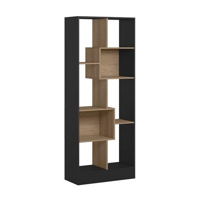 Estante para Livros 8 Prateleiras Preto/Carvalho Rústico - Qmovi