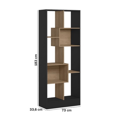 Estante para Livros 8 Prateleiras Preto/Carvalho Rústico - Qmovi