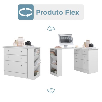 Cômoda 3 Gavetas com Mesa Giratória Branco - Qmovi