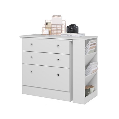 Cômoda 3 Gavetas com Mesa Giratória Branco - Qmovi