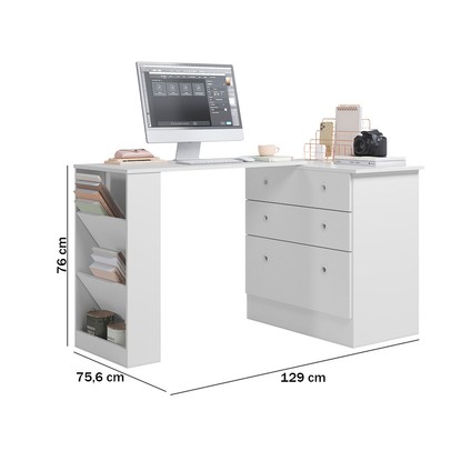 Cômoda 3 Gavetas com Mesa Giratória Branco - Qmovi
