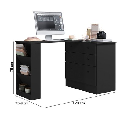 Cômoda 3 Gavetas com Mesa Giratória Preto - Qmovi