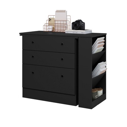 Cômoda 3 Gavetas com Mesa Giratória Preto - Qmovi