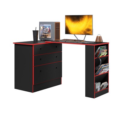 Cômoda 3 Gavetas com Mesa Giratória Preto/Vermelho - Qmovi