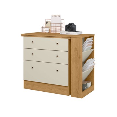 Cômoda 3 Gavetas com Mesa Giratória Freijo/Off White - Qmovi