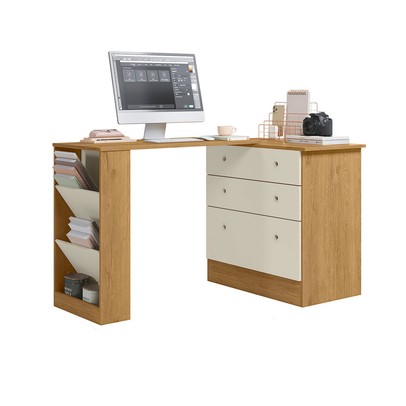 Cômoda 3 Gavetas com Mesa Giratória Freijo/Off White - Qmovi