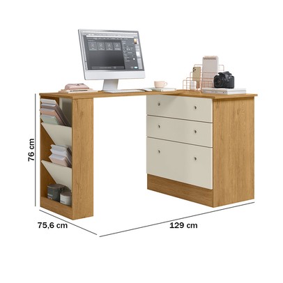 Cômoda 3 Gavetas com Mesa Giratória Freijo/Off White - Qmovi