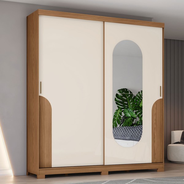 Guarda-Roupa Casal Talles 2 Portas 3 Gavetas com Espelho Nature/Off White - Henn