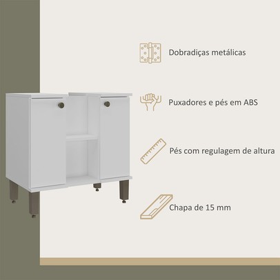 Armário de Banheiro Monte Carlo 2 Portas Branco - Ozini Móveis